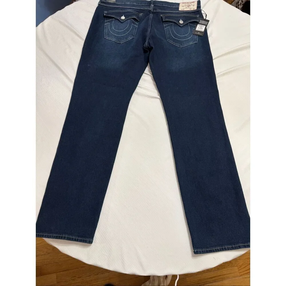 NWT True Religion Men’s Dark Oak Wash Ricky Straight Denim Jeans Size 38 X 34